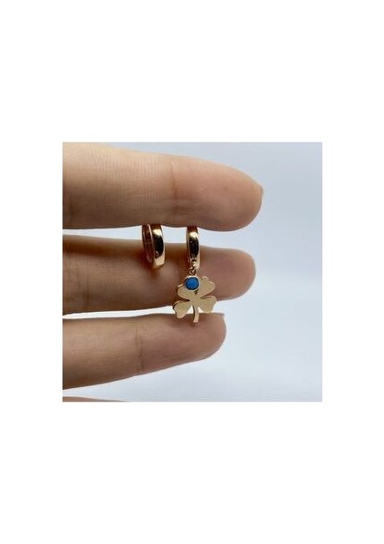 Yonca Yaprağı Turkuaz Taşlı Küpe Rose