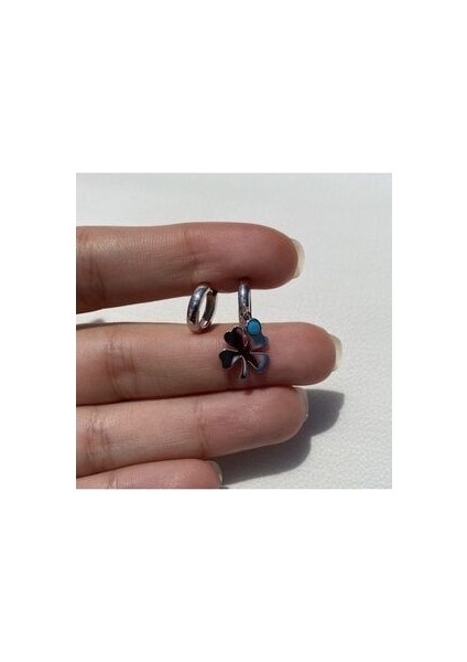 Yonca Yaprağı Turkuaz Taşlı Küpe Rodaj