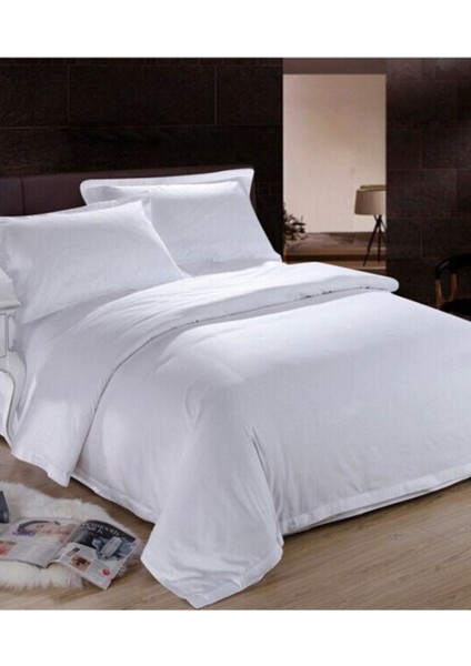 Tek Kişilik Nevresim Seti (Çarşafsız) Beyaz Renk Düz 83 Tel Pamuk-Saten