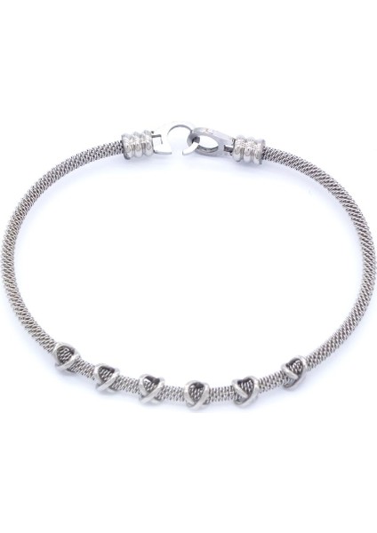 316L Çelik Düğüm Detaylı Gri Erkek Kelepçe Bileklik EBLK-425