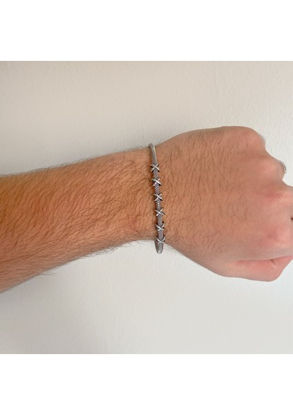 316L Çelik Düğüm Detaylı Gri Erkek Kelepçe Bileklik EBLK-425 fiyatları