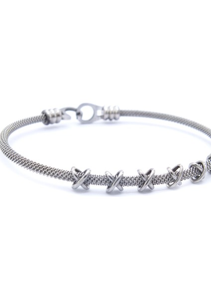 316L Çelik Düğüm Detaylı Gri Erkek Kelepçe Bileklik EBLK-425 fırsatları