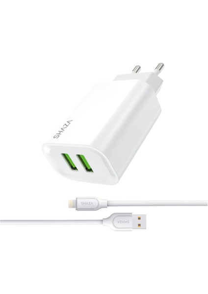 2.4A Çift USB Çıkışlı Lightning Seyahat Şarj Aleti Seti