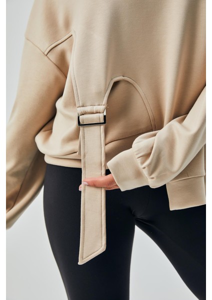 Kadın Bej Oys Modal Kumaş Tokalı Tasarım Sweatshirt 28034 fiyatları