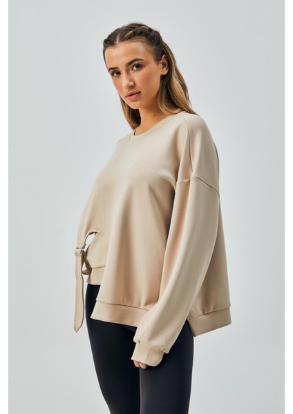 Kadın Bej Oys Modal Kumaş Tokalı Tasarım Sweatshirt 28034 modelleri