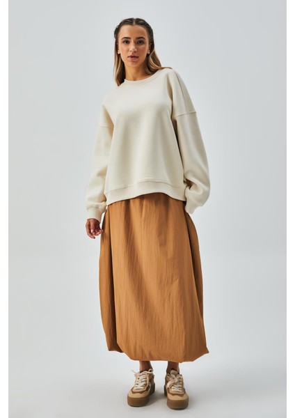 Kadın Ekru 3 Iplik Penye Şardonlu Oversize Sweatshirt 28050