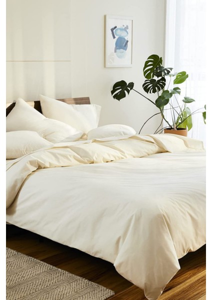 Çift Kişilik Nevresim Seti (Çarşafsız) Beyaz Renk 83 Tel Naturel Doğal Pamuk-Saten