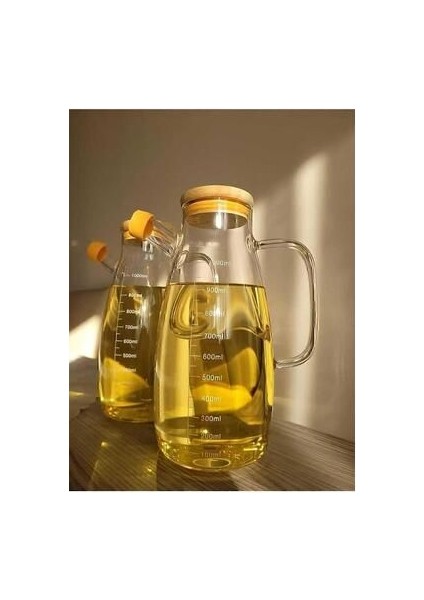Bambu Kapaklı 900ML Borosilikat Cam Yağlık