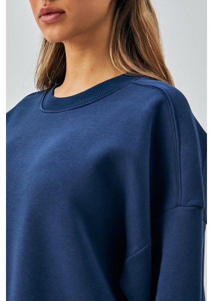 Kadın Indigo 3 Iplik Penye Şardonlu Oversize Sweatshirt 28050