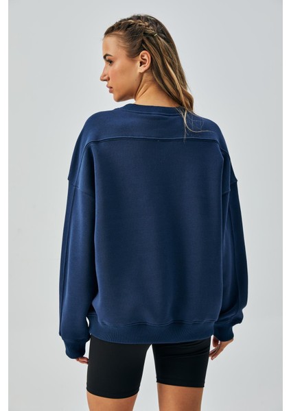 Kadın Indigo 3 Iplik Penye Şardonlu Oversize Sweatshirt 28050