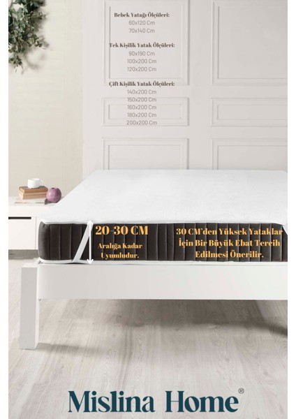 Wellsoft Sıvı Su Geçirmez Ped Dört Köşe Lastikli Tek Çift Kişilik Yatak Koruyucu Sessiz Alez 180 x 200 cm