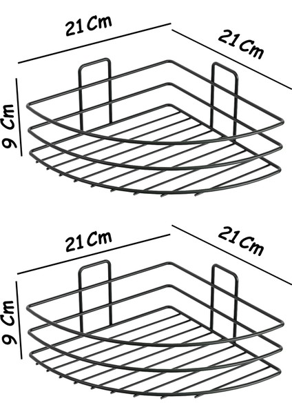 Yapışkanlı 2'li Set Banyo Köşeliği Köşe Rafı Duş Şampuanlık Duvar Düzenleyici Organizer Raf