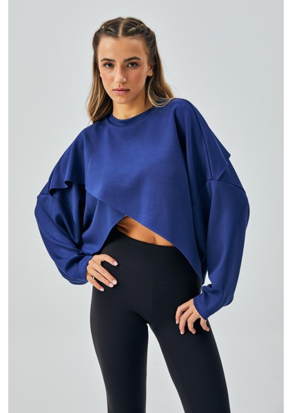 Kadın Indigo Oys Modal Kumaş Asimetrik Kesim Sweatshirt 28028