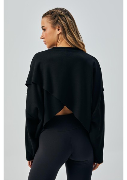 Kadın Siyah Oys Modal Kumaş Asimetrik Kesim Sweatshirt 28028 fırsatları