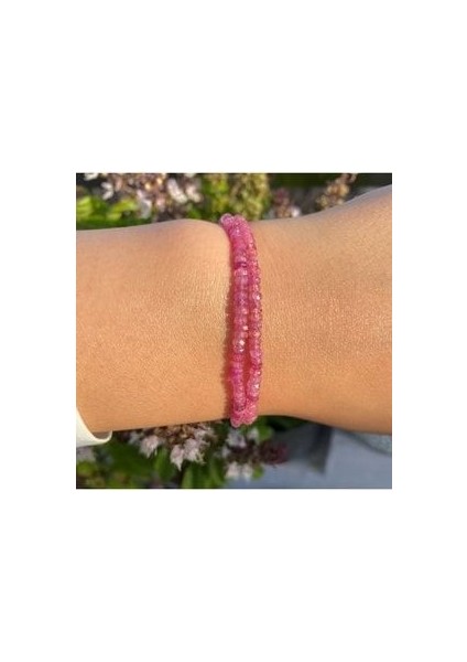 Pembe Kök Yakut Çift Dolama Gümüş Bileklik