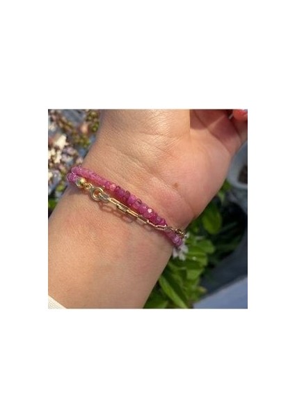 Pembe Kök Yakut Çift Dolama Gümüş Bileklik fiyatları