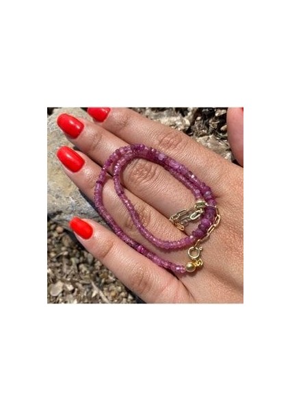 Pembe Kök Yakut Çift Dolama Gümüş Bileklik modelleri