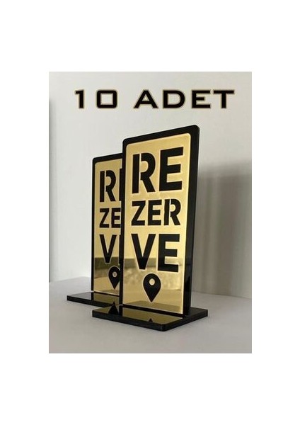 Pleksi Kafe & Restoran Rezerve Yazısı Çift Taraflı Gold Renk 10 Adet