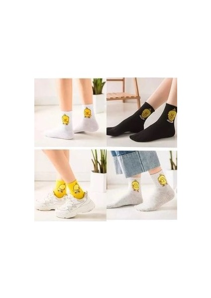 5 Çift Unisex Renkli Çeşitli Desenli Yıkamalı Civciv Kolej Tenis Çorabı