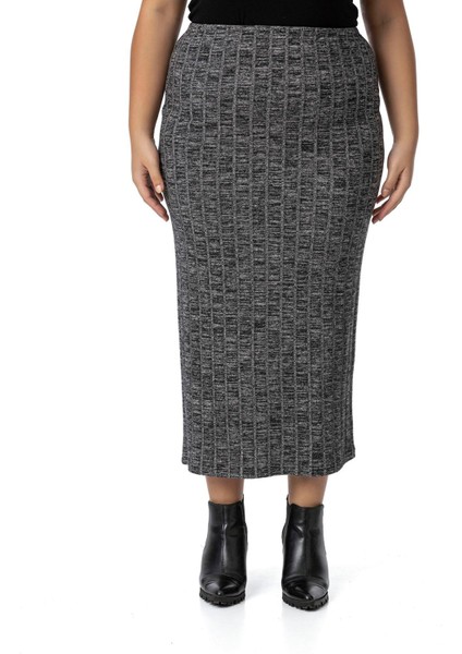 Büyük Beden Beli Lastikli Fitilli Triko Siyah Etek fiyatları