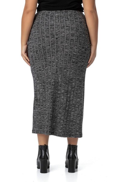 Büyük Beden Beli Lastikli Fitilli Triko Siyah Etek modelleri