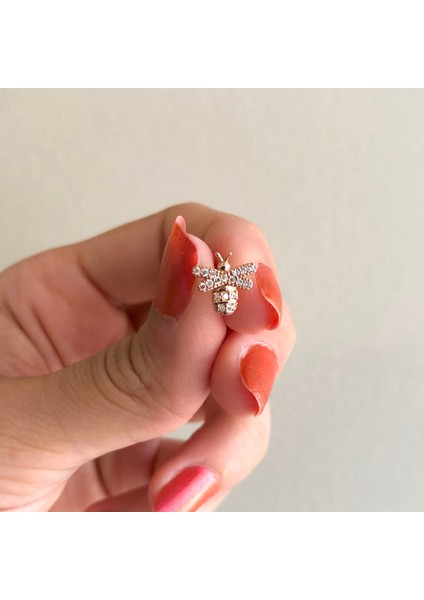 316L Çelik Zirkon Taşlı Rose Arı Şekilli Piercing PRC-163