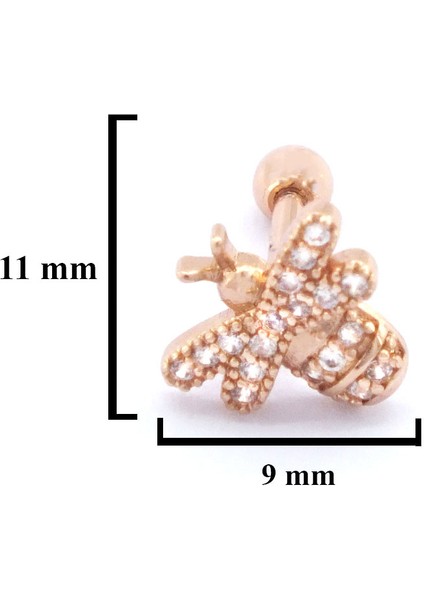 316L Çelik Zirkon Taşlı Rose Arı Şekilli Piercing PRC-163