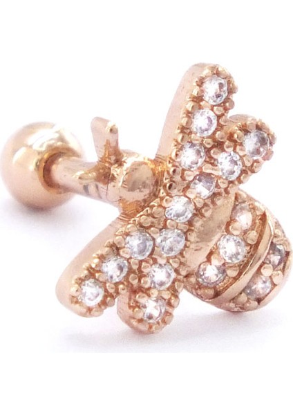 316L Çelik Zirkon Taşlı Rose Arı Şekilli Piercing PRC-163