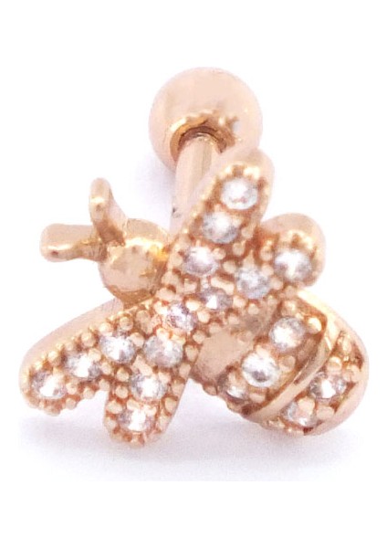 316L Çelik Zirkon Taşlı Rose Arı Şekilli Piercing PRC-163