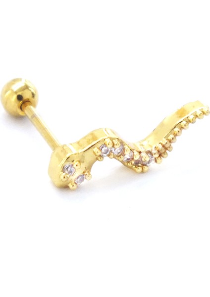 Altın Kaplama Zirkon Taşlı Yılan Şekilli Piercing PRC-144