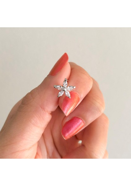 316L Çelik Zirkon Taşlı Çiçek Şekilli Piercing PRC-191