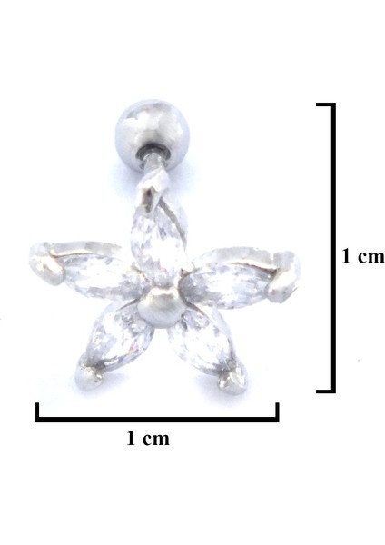 316L Çelik Zirkon Taşlı Çiçek Şekilli Piercing PRC-191