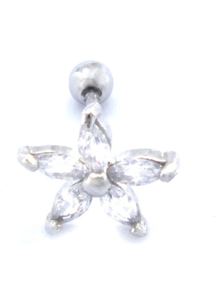 316L Çelik Zirkon Taşlı Çiçek Şekilli Piercing PRC-191