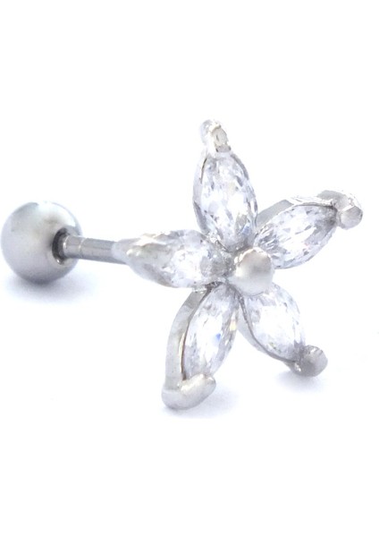316L Çelik Zirkon Taşlı Çiçek Şekilli Piercing PRC-191