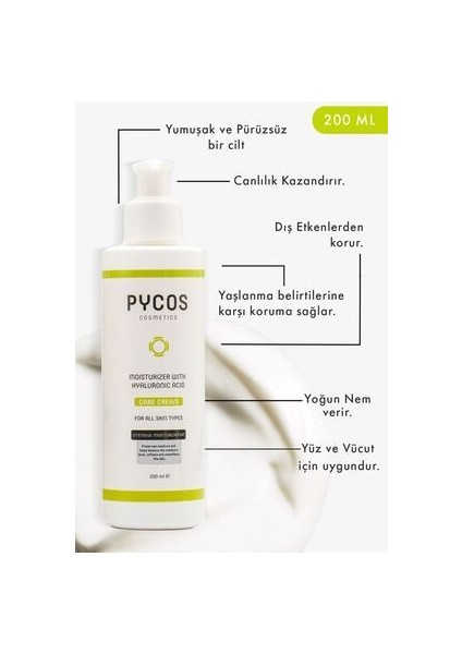 Hyalüronik Asit ve Pantenol B5 Içeren, Nemlendirici Yüz ve Vücut Cilt Bakım Kremi 200 ml fiyatları