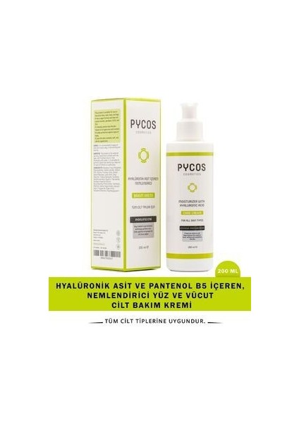 Hyalüronik Asit ve Pantenol B5 Içeren, Nemlendirici Yüz ve Vücut Cilt Bakım Kremi 200 ml