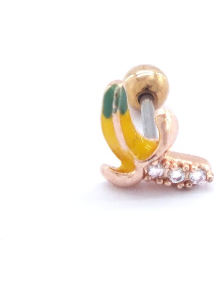 316L Çelik Zirkon Taşlı Rose Muz Piercing PRC-160