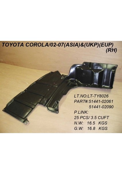 Muhafaza Karter Corolla 03-05 Rh Toyota Corolla (Oem No: 1001MKR9004002)