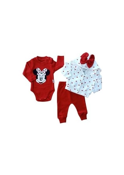 Hırkalı Kalpli Bebek 3lü Takım-Fiyonk ve Kulak Detaylı Kapüşonlu Hırka, Alttan Çıtçıt Body ve Alt fırsatları