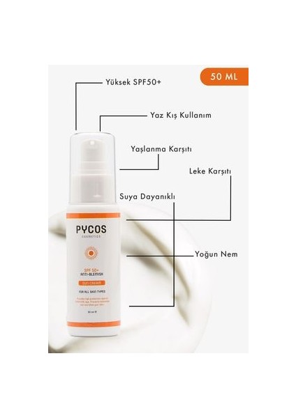Spf 50 Leke Karşıtı Yüz Güneş Kremi 50ML, Tüm Cilt Tipleri Için