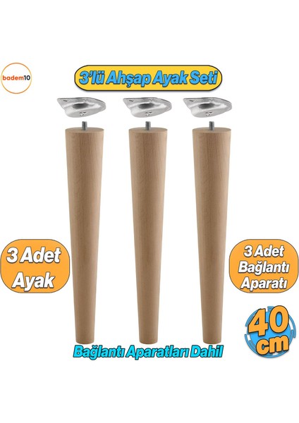 3'lü Ahşap Sehpa Ayak Takımı 40 cm Zigon - Puf - Tabure