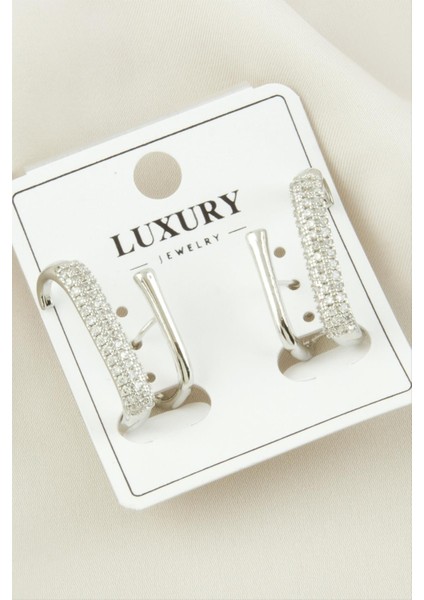 Oval Zirkon Taşlı Lüks Küpe