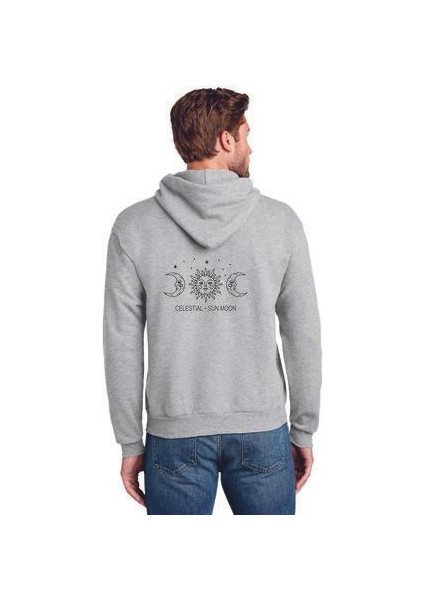 Unısex Celestıal Sun Moon Baskılı Oversize Kapüşonlu Sweatshırt