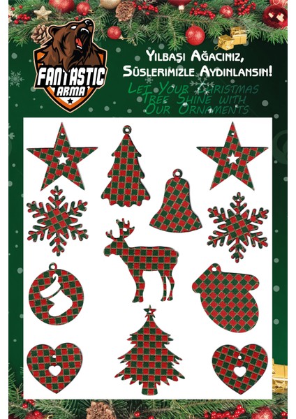 Fantastıc Çift Yönlü Dokuma Dama-Ekose Desenli Simli Yılbaşı Ağacı Süsü - Dayanıklı, El Yapımı