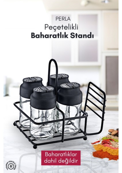 Perla Peçetelikli Baharatlık Düzenleyici Metal Stand- Baharatlıklar Dahil Değildir