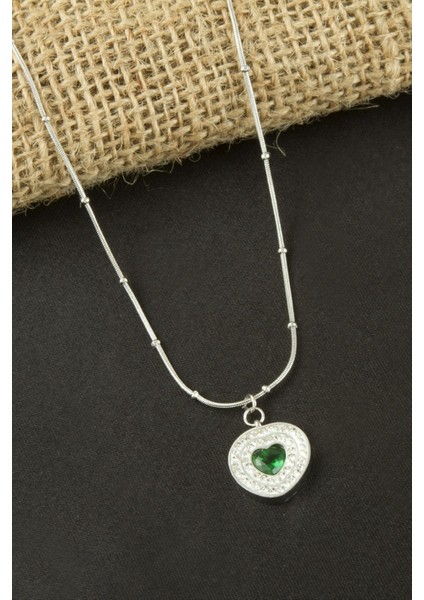 Kalp Zirkon Taşlı Lüks Çelik Kolye