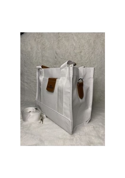 Delas White Canvas Ekstra Askı Tote Bag Beyaz Çanta