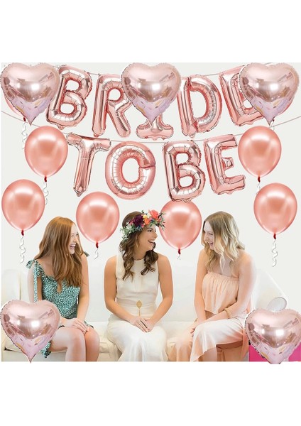 Papatya Süs Evi Bride To Be Folyo Balon Seti, 5 Adet Kalp Folyo ve Lateks Balon