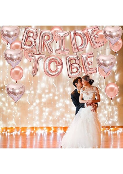 Papatya Süs Evi Bride To Be Folyo Balon Seti, 5 Adet Kalp Folyo ve Lateks Balon