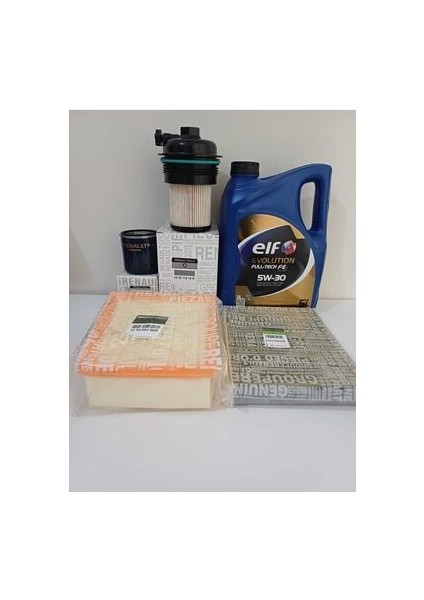 Renault Megane Iv (4) 1.5 Dci 1.6 Dci Filtre Bakım Seti ve 5W30 5lt Elf Fulltech Motor Yağı